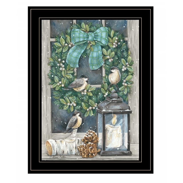 wreath black framed print wall art with branches twigs and bird visual arts