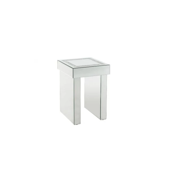 Manufactured wood square mirrored end table in a modern furniture design