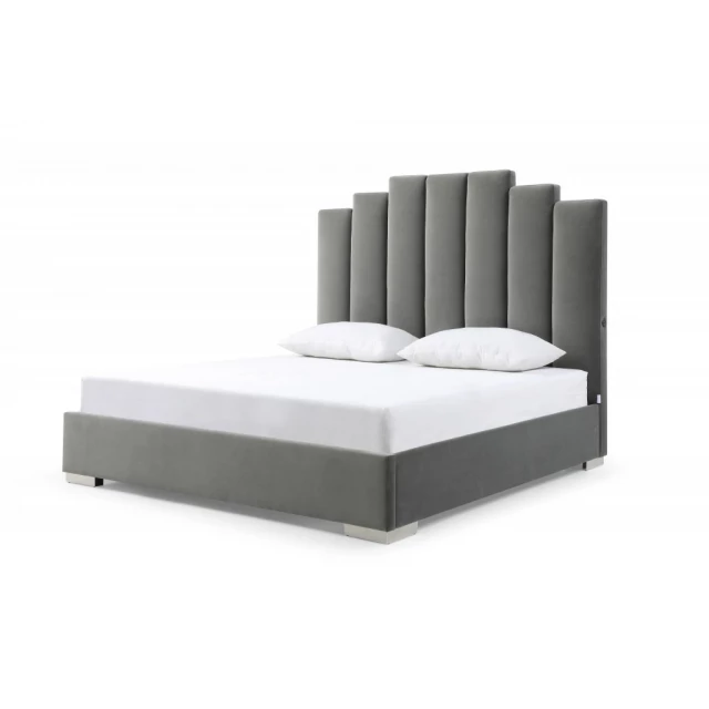 Upholstered vertical channel velvet bed with USB ports