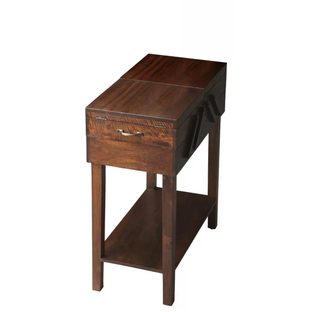 Wood rectangular end table with drawer and shelf for living room furniture