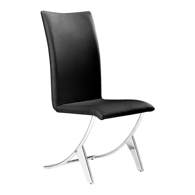 Black faux leather stainless dining chairs with armrests and comfortable design