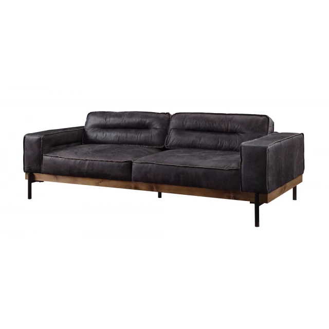 antique ebony black grain leather sofa with comfortable rectangular studio couch design