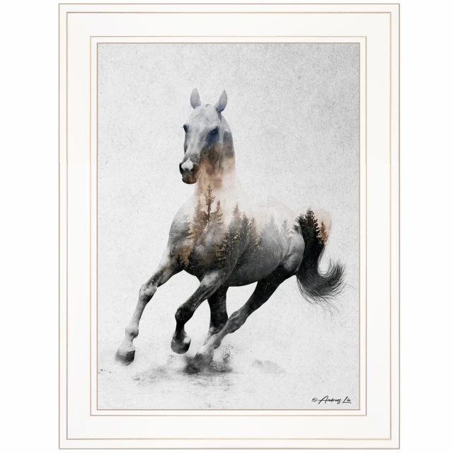 Stallion white framed print wall art featuring horse painting in a rectangle picture frame