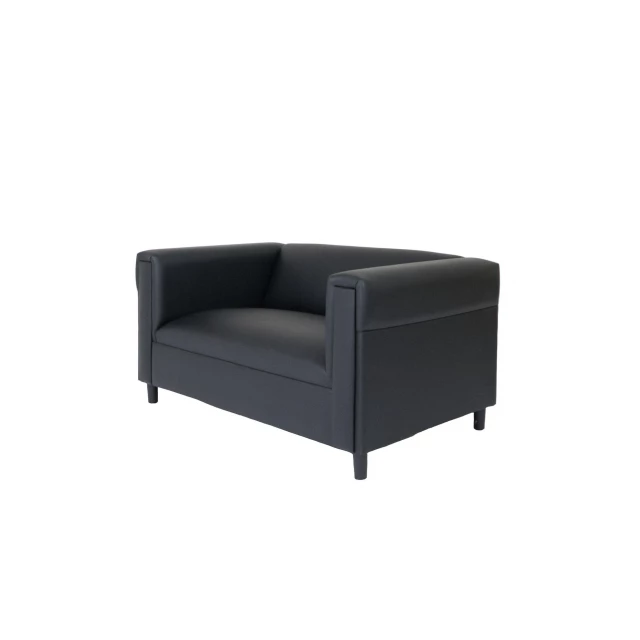 black faux leather loveseat with comfortable armrests and modern design
