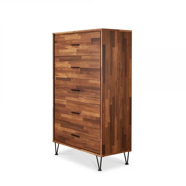 walnut particle board chest with spacious drawers for bedroom storage