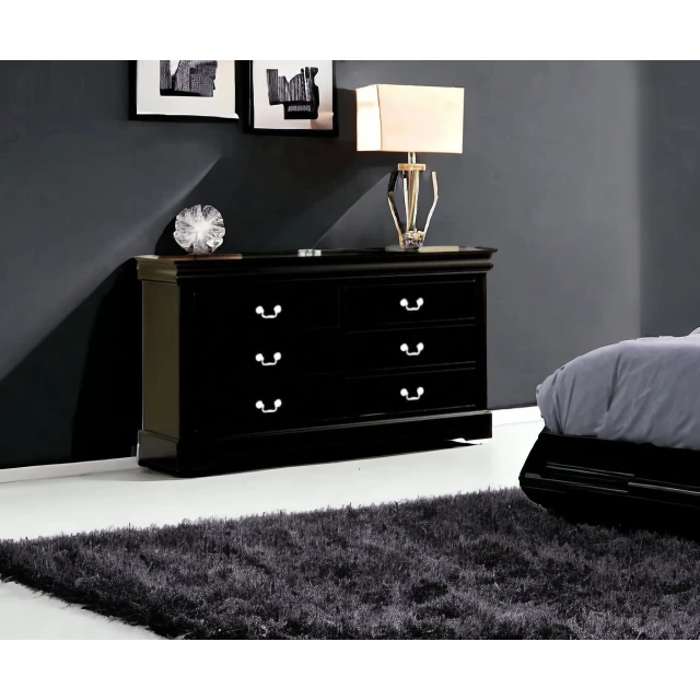 Manufactured wood six drawer double dresser in bedroom setting