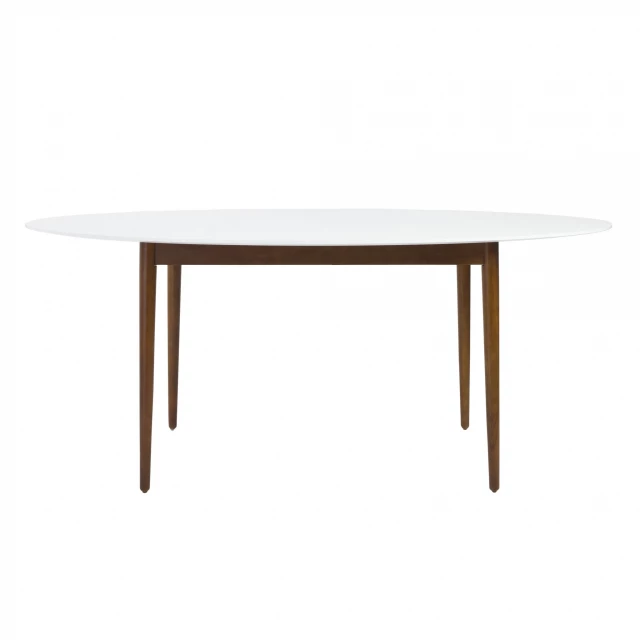 White brown oval dining table with wood material and rectangle shape