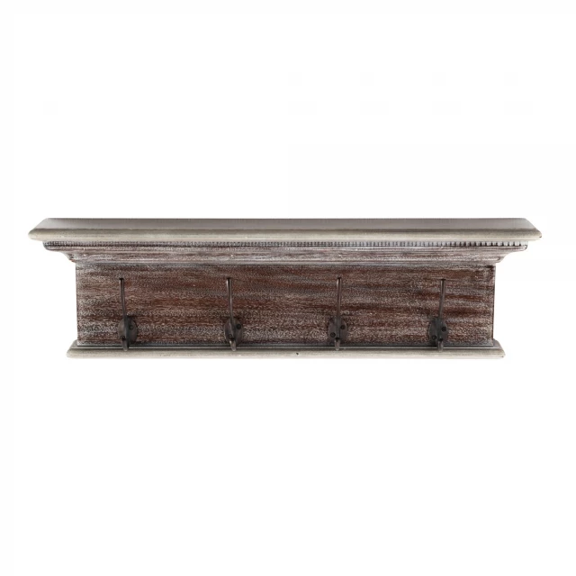 wood four hook hanging coat rack made of hardwood with wood stain finish