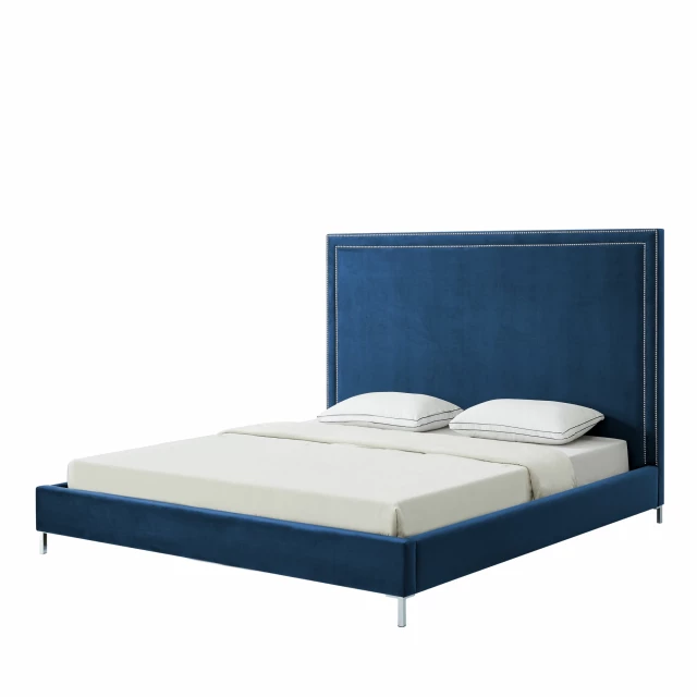 King size upholstered velvet bed with nailhead trim