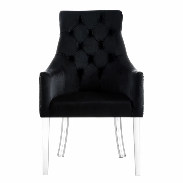 Clear upholstered velvet dining arm chairs with metal legs and electric blue pattern for home comfort and style