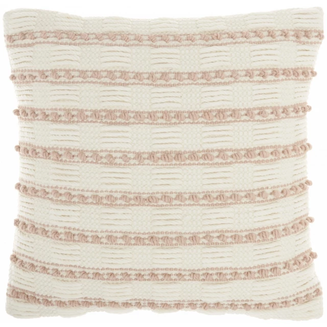 Blush ivory textured stripes throw pillow with a wool pattern in rectangle shape