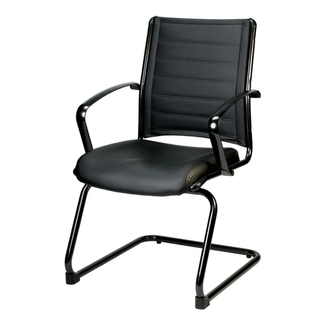 black faux leather office chair with armrest and metal frame