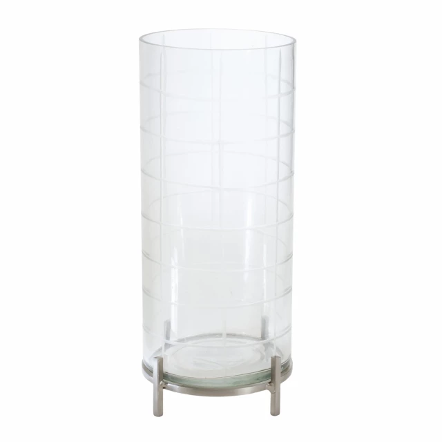 silver flameless tabletop hurricane candle holder with metal and glass design