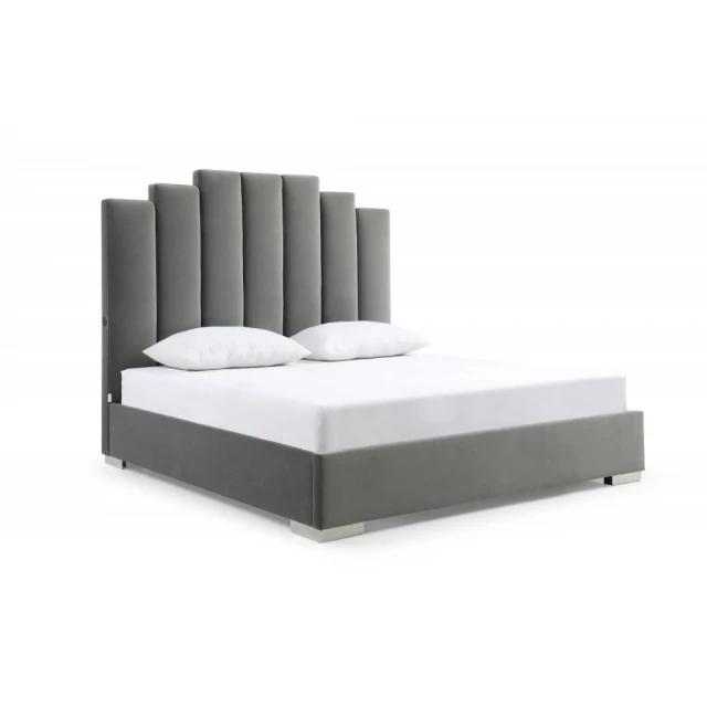 Upholstered vertical channel velvet bed with USB ports