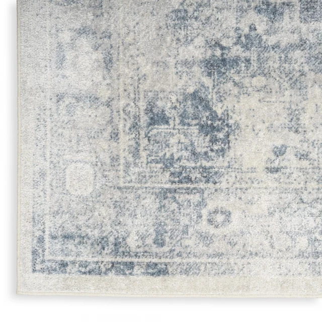 power loom distressed washable runner rug in grey and beige with rectangle pattern