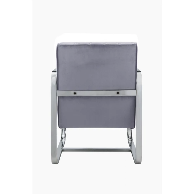 Stylish grey accent chair with metal and wood elements for modern home decor