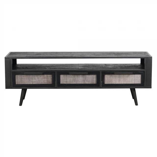 Iron cabinet enclosed storage TV stand with metal accents and modern design