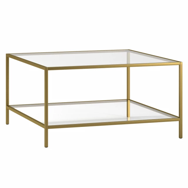 Glass steel square coffee table with shelf and hardwood plywood finish
