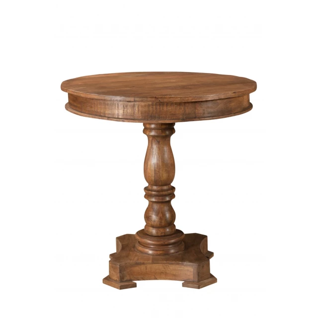 Wood round pedestal bistro dining table with wood stain finish