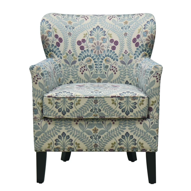 Brown polyester blend floral pattern armchair with wood accents