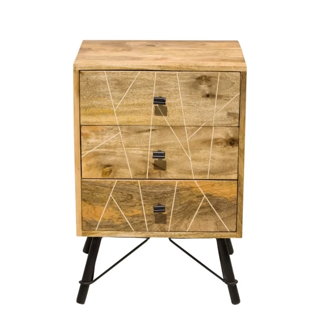Natural tones mango wood nightstand with drawers and beige finish