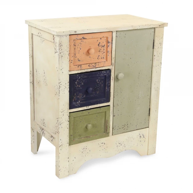 Vintage chic accent storage cabinet with wood and plywood details