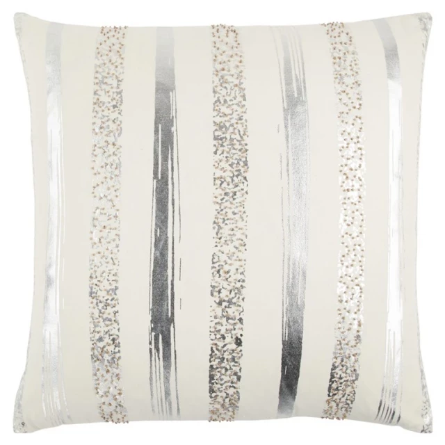 Gold glam stripe beaded throw pillow with elegant pattern and fashion accessory accents
