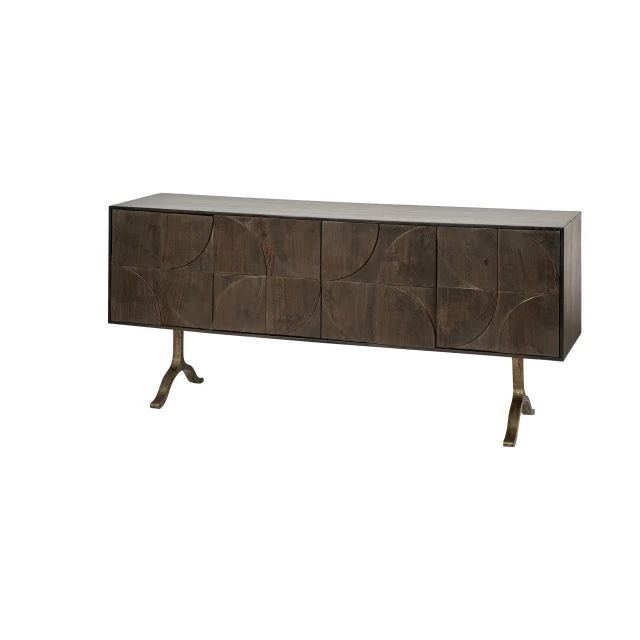 Mango wood finish sideboard cabinet with rectangle and hardwood design