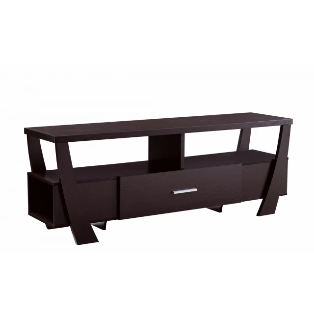 MDF cabinet enclosed storage TV stand in a minimalist design with shelving