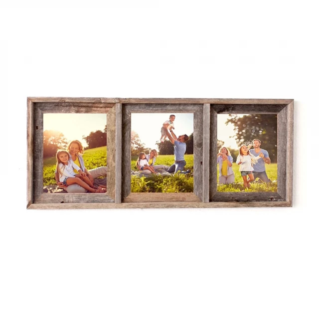 weathered grey picture frame with plexiglass holder for art display
