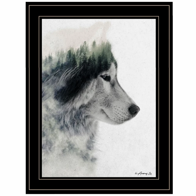 Stare black framed print wall art featuring a dog breed in an artistic painting
