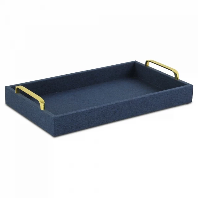navy blue linen wooden tray on table