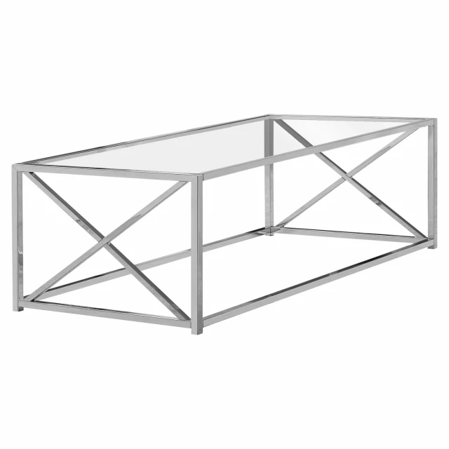 Metal clear tempered glass coffee table with rectangular shelf design for modern interiors