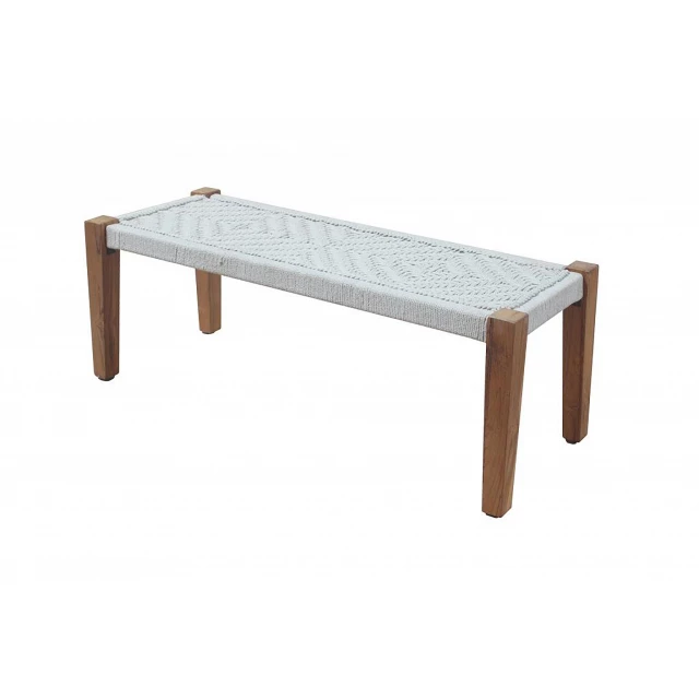 Ivory natural brown jute entryway bench with wood and rectangle design
