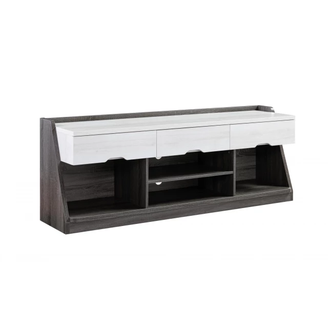 Particle board cabinet TV stand with shelving and wood finish for enclosed storage
