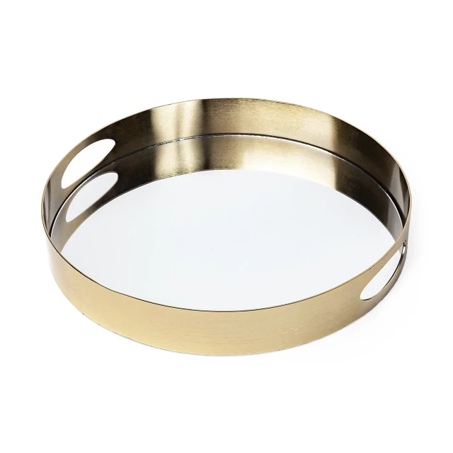 tone metal mirrored glass bottom tray with jewelry including bracelets rings and bangles