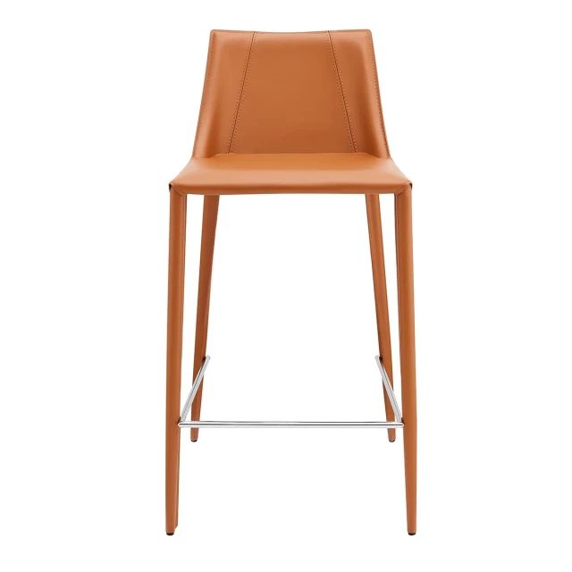 Low back counter height bar chair in wood with peach tone and comfortable plywood design