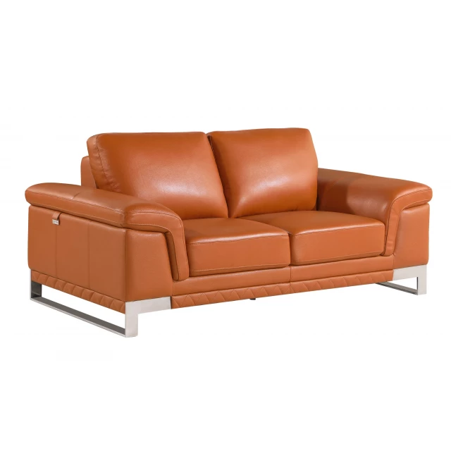 Camel silver genuine leather love seat in brown with comfortable outdoor sofa design and rectangle shape
