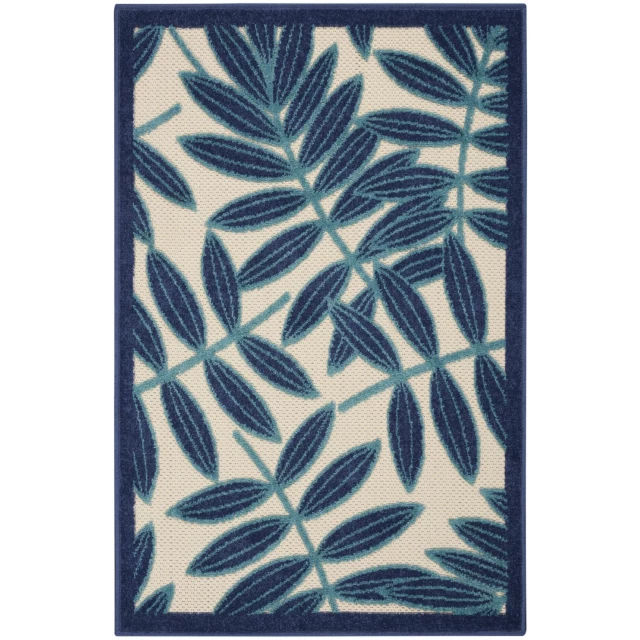 ivory floral indoor outdoor area rug with plant and feather patterns