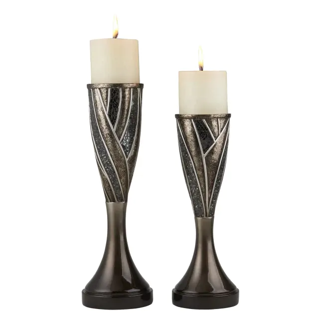 Set Of Two Brown and Bronze Pillar Tabletop Pillar Candle Holders Set Of Two Brown and Bronze Pillar Tabletop Pillar Candle Holders