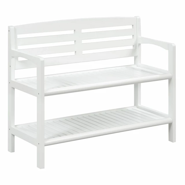 wood slat bench high back shelf made of hardwood and metal for outdoor comfort