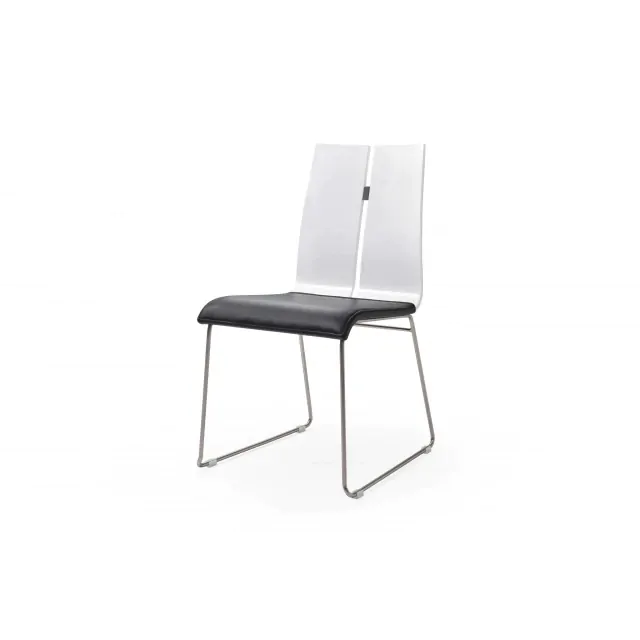 Set of Two White and Silver Upholstered Faux Leather Dining Parsons Chairs