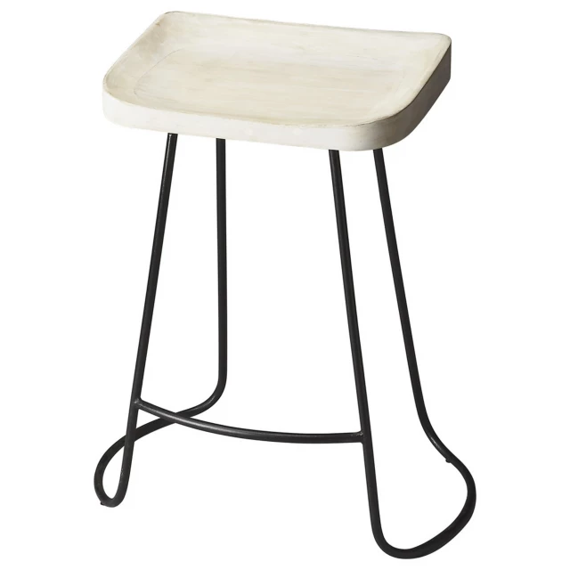 Iron backless counter height bar chair in white metal and wood outdoor furniture