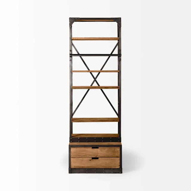 Medium Brown Wood Copper Accent Shelving Unit With 4 Shelves Medium Brown Wood Copper Accent Shelving Unit With 4 Shelves