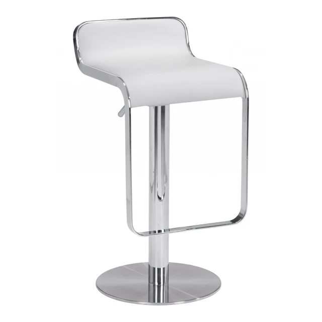 Swivel backless adjustable height bar chair in white with plastic rectangle base