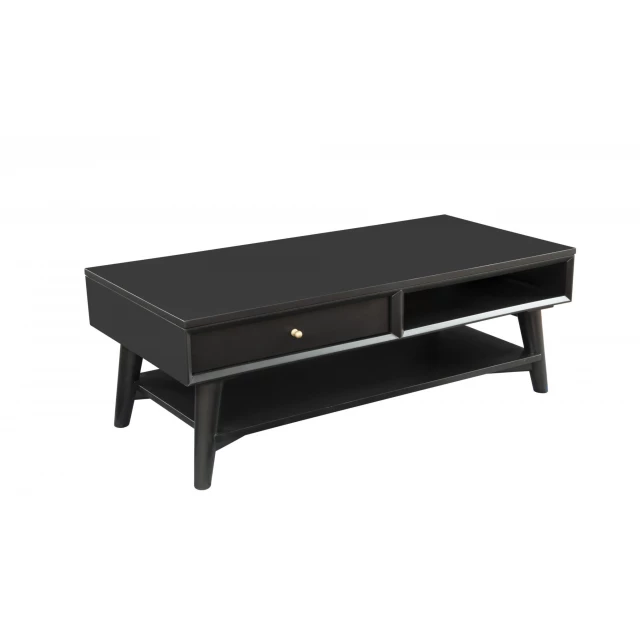 Solid manufactured wood coffee table with drawer and natural hardwood finish
