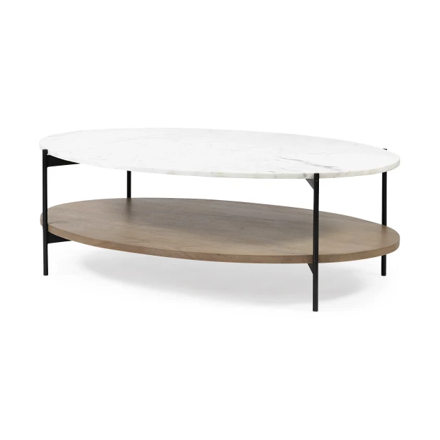 Base coffee table with wood shelf and natural material design