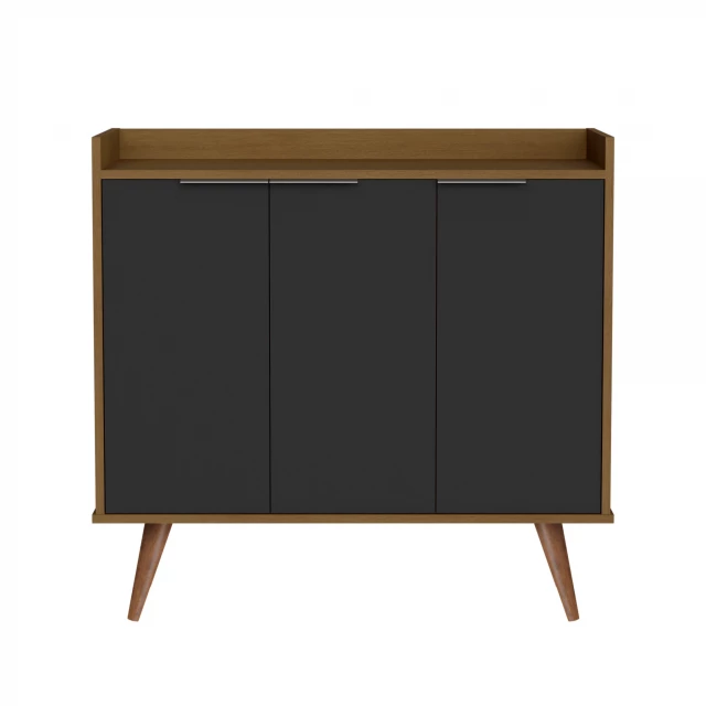 Walnut black buffet accent chest with shelves wood rectangle and handles