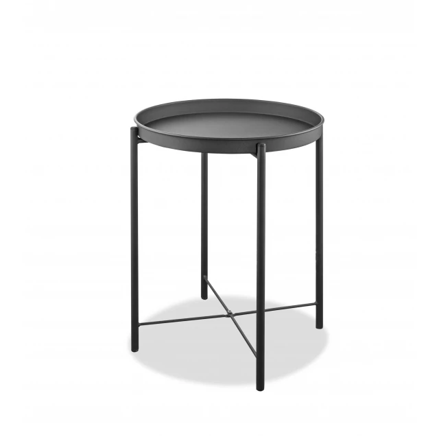 Gray aluminum round end table for modern outdoor furniture setting