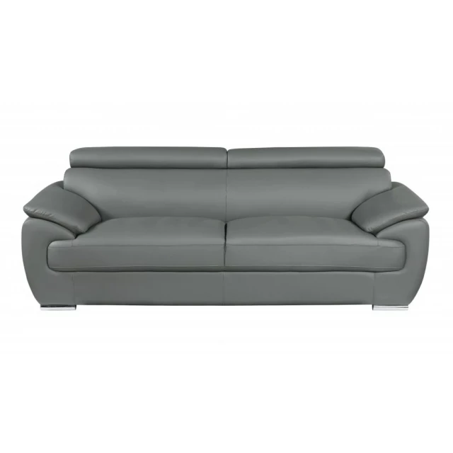 Gray silver leather sofa with comfortable rectangle studio couch design suitable for outdoor furniture